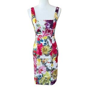 Alice + Olivia Floral Print Sheath Dress Square Neck Multi Color Size 0